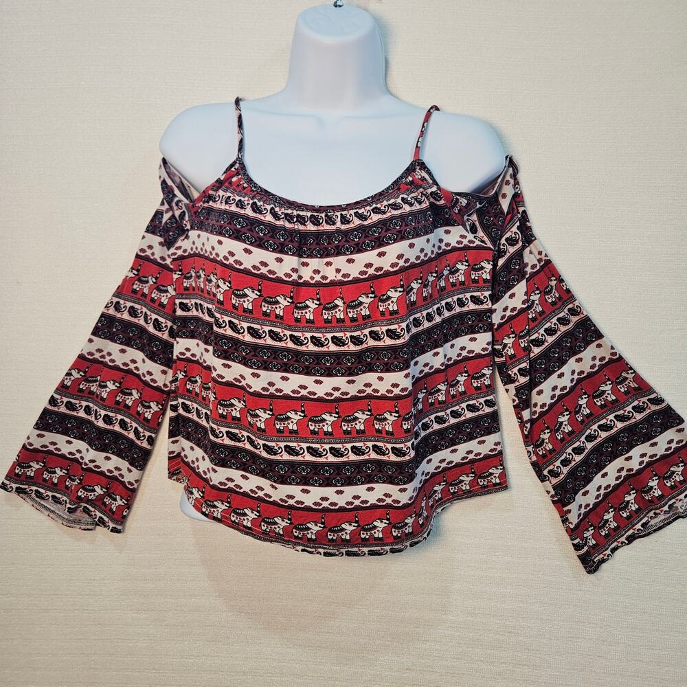 H&M Coachella Collab Stripe Elephants Paisley Bell Sleeve Crop XS Boho Festival
